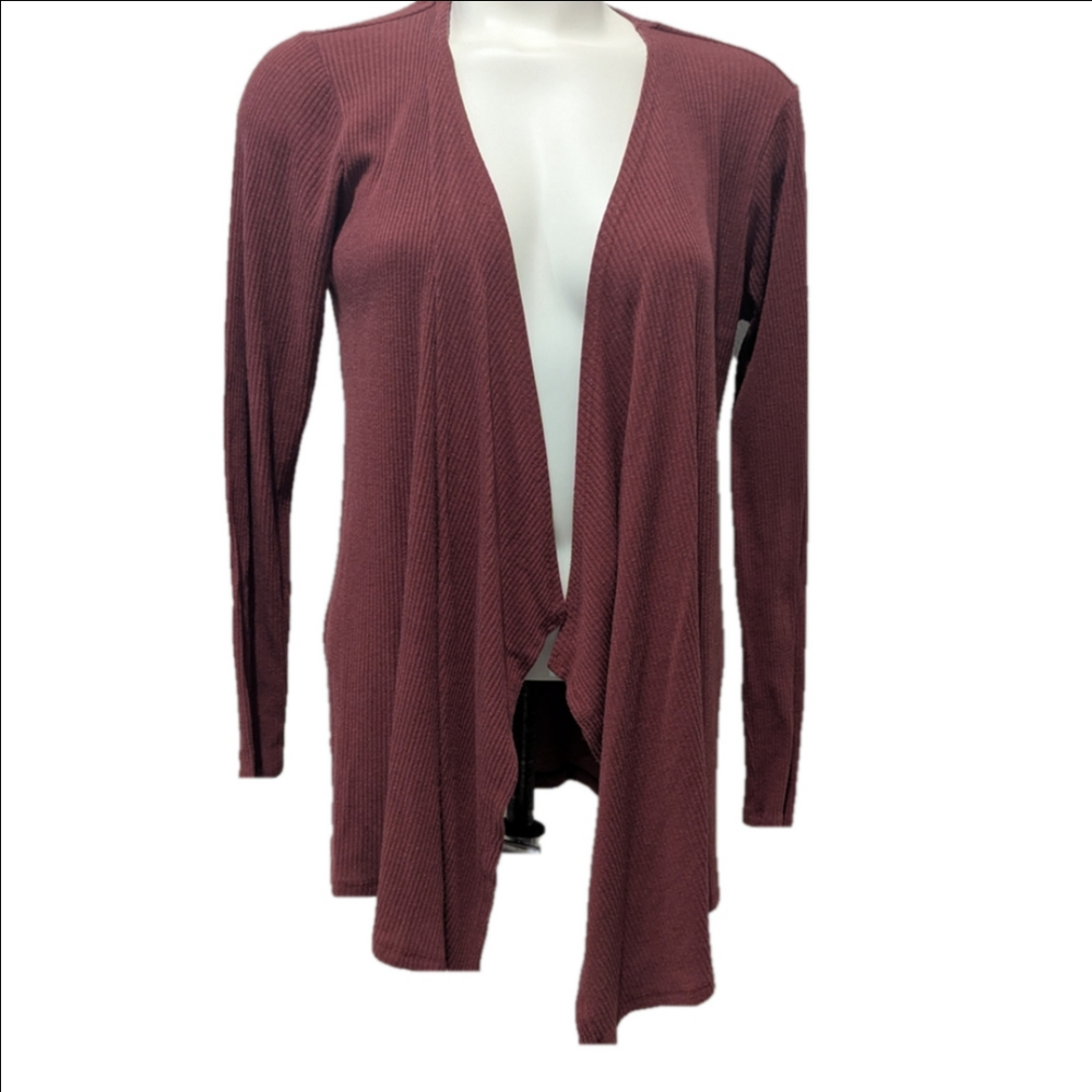 Volcom Long Sleeve Open Front Cardigan in Burgundy